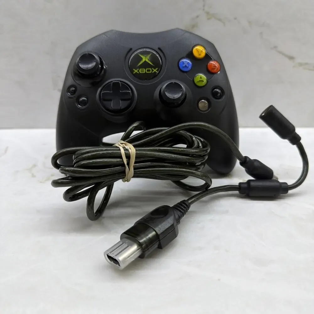Original Xbox OEM S Type Black Controller with Breakaway Cable Cleaned & Tested